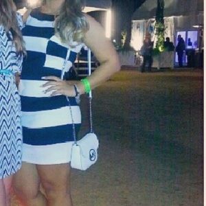 Blue and White Striped Fitted Dress